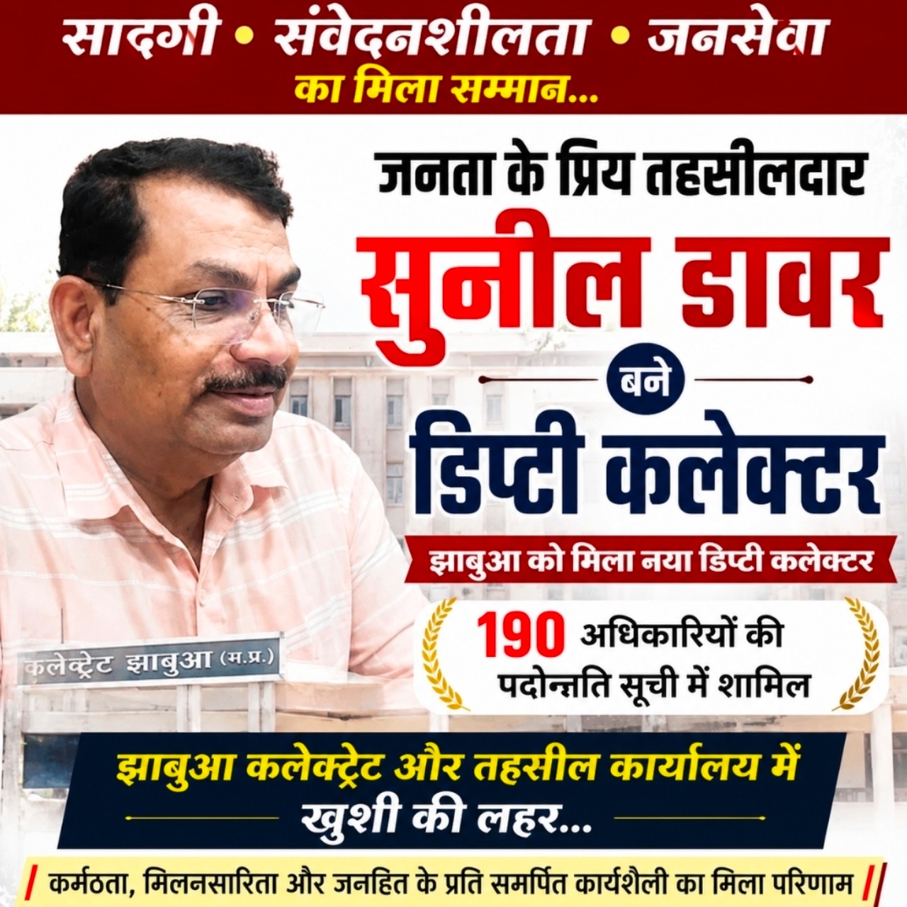 झाबुआ को मिला नया डिप्टी कलेक्टर... सुनील डावर की पदोन्नति से प्रशासनिक अमले में खुशी की लहर